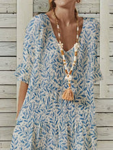 Polyester Cotton V Neck Pastoral Short Sleeve Dresses